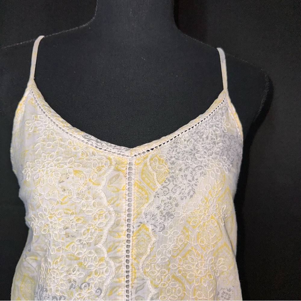 Rachel Zoe Dress Sz Sm? Yellow Eyelet Lace Detail Midi Prairie Cottage Core Boho - Picture 3 of 14